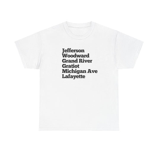 Unisex Detroit Street Names Tee